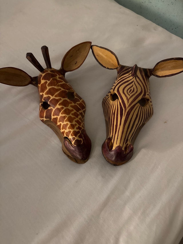 Wooden Carved Animal Masks - Giraffe & Zebra