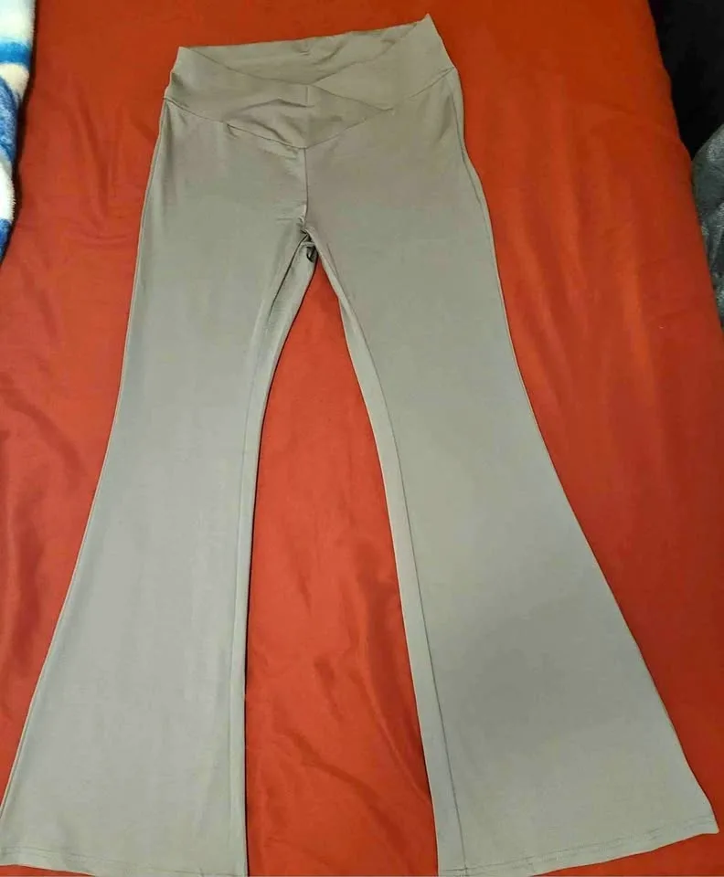 NEW Grey Flare Pants - Size M Petite - Light Grey thumbnail