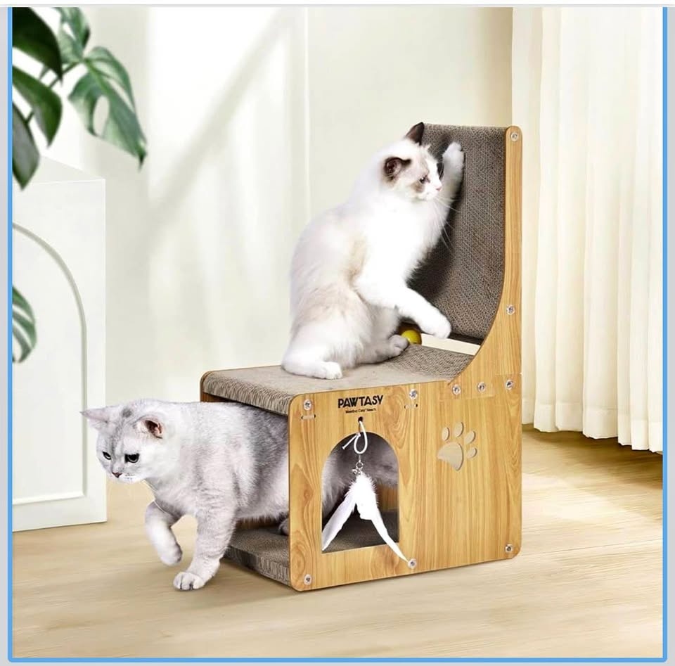 Cat Scratcher L-Shaped Cardboard House with Ball Toy – Indoor Ca