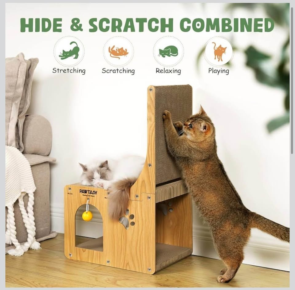Cat Scratcher L-Shaped Cardboard House with Ball Toy – Indoor Ca - photo 2