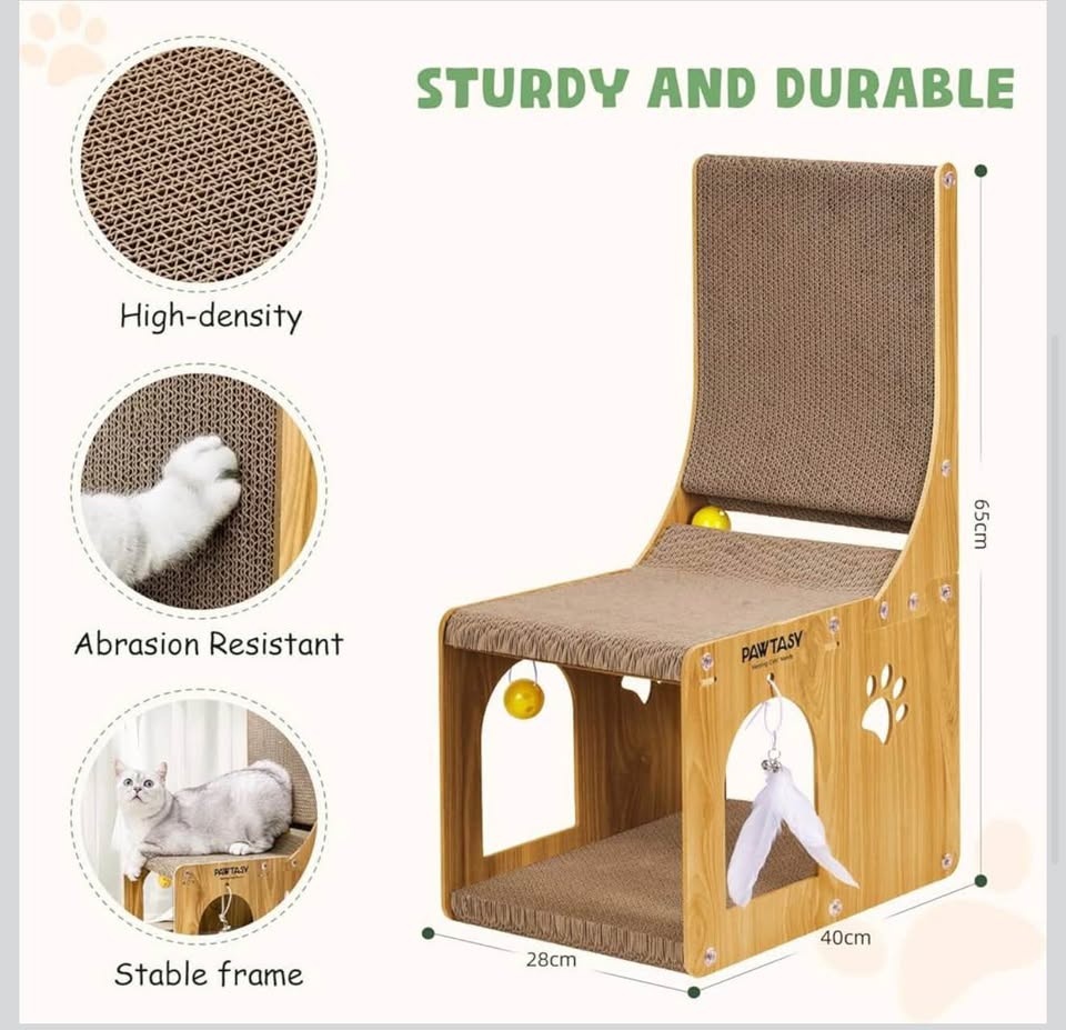 Cat Scratcher L-Shaped Cardboard House with Ball Toy – Indoor Ca - photo 3