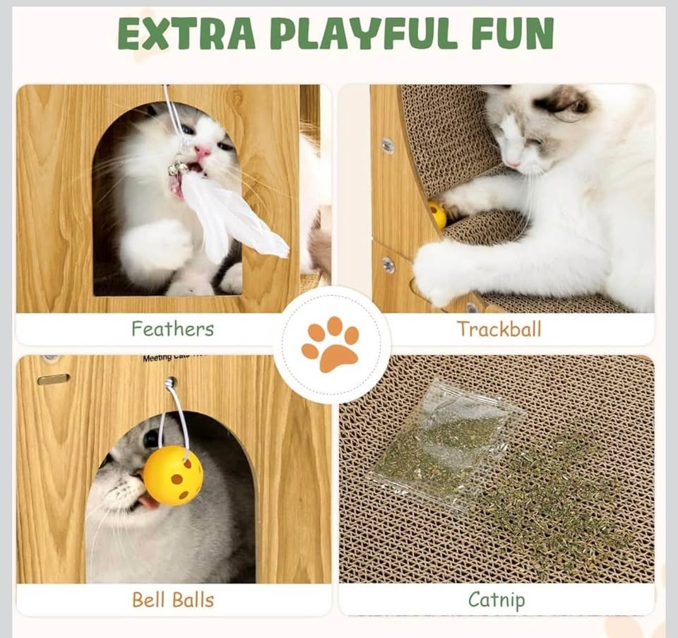 Cat Scratcher L-Shaped Cardboard House with Ball Toy – Indoor Ca - photo 4