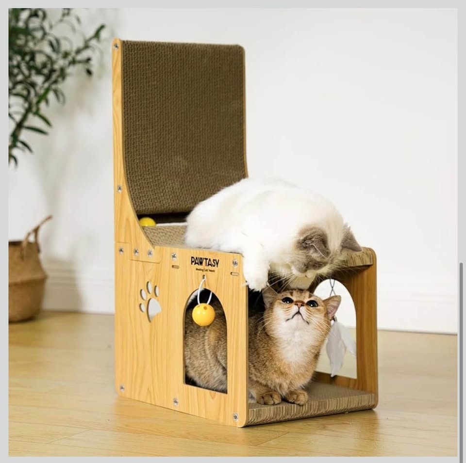 Cat Scratcher L-Shaped Cardboard House with Ball Toy – Indoor Ca - photo 5
