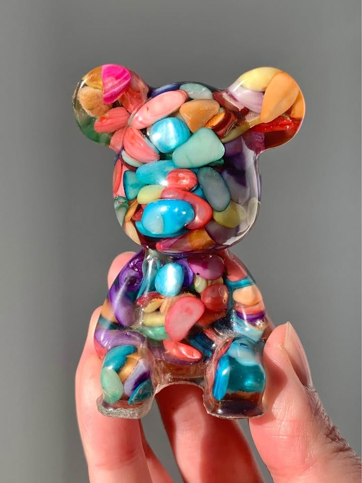Colourful Crystal Chips Resin Teddy Bear Figure