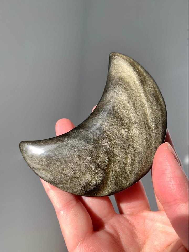 Gold Sheen Obsidian Crescent Moon Carving