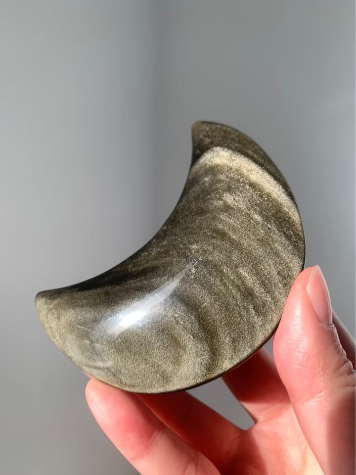 Gold Sheen Obsidian Crescent Moon Carving - photo 2