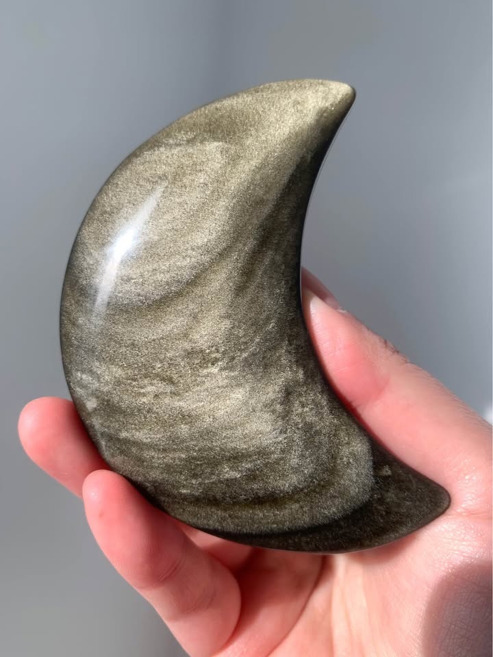 Gold Sheen Obsidian Crescent Moon Carving - photo 3