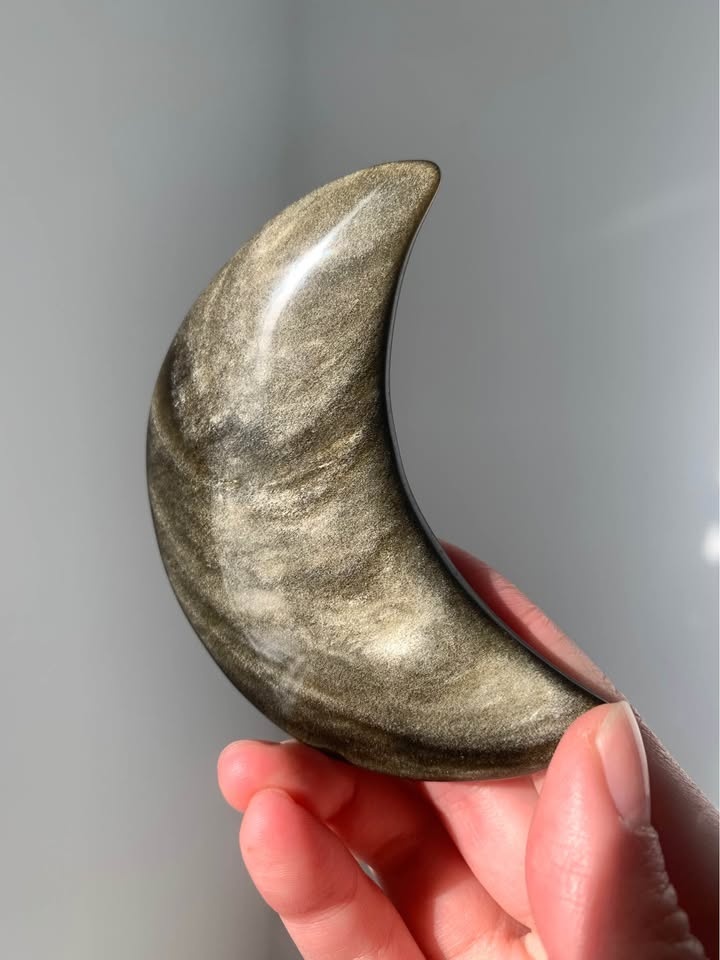 Gold Sheen Obsidian Crescent Moon Carving - photo 4