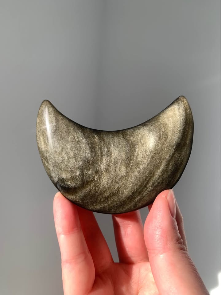 Gold Sheen Obsidian Crescent Moon Carving - photo 5