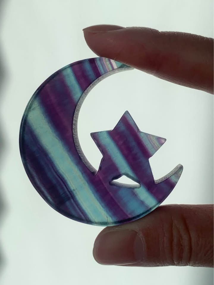 Transparent Rainbow Fluorite Moon & Star Carving - photo 2