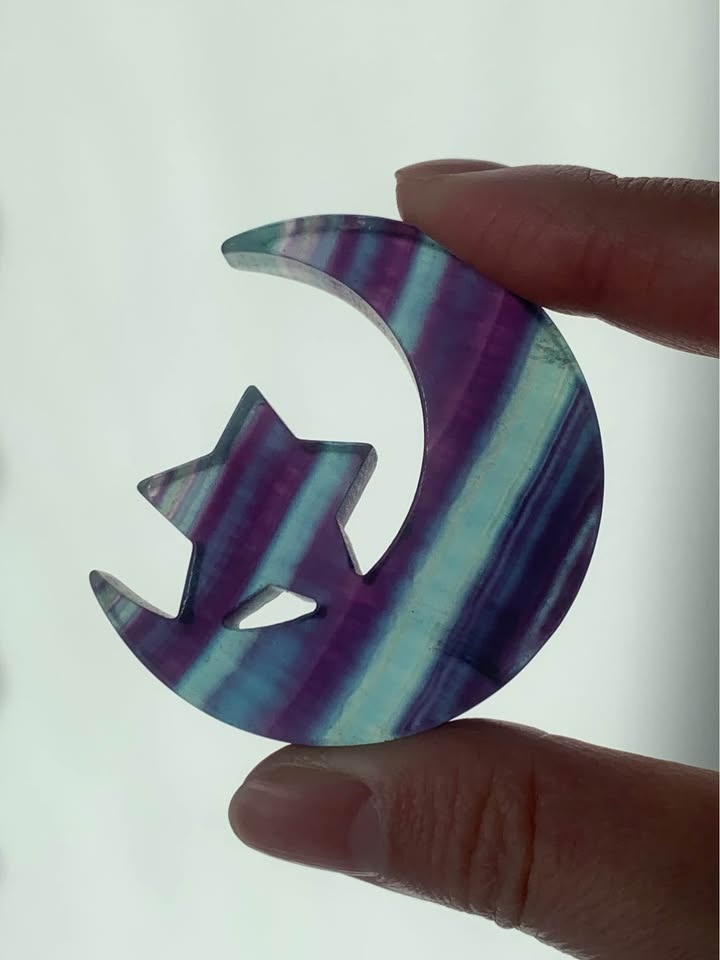 Transparent Rainbow Fluorite Moon & Star Carving - photo 3