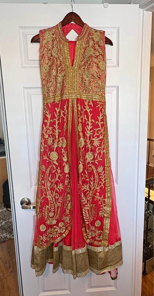 Bright Pink Churidar Suit – Gold Detailing (size small)