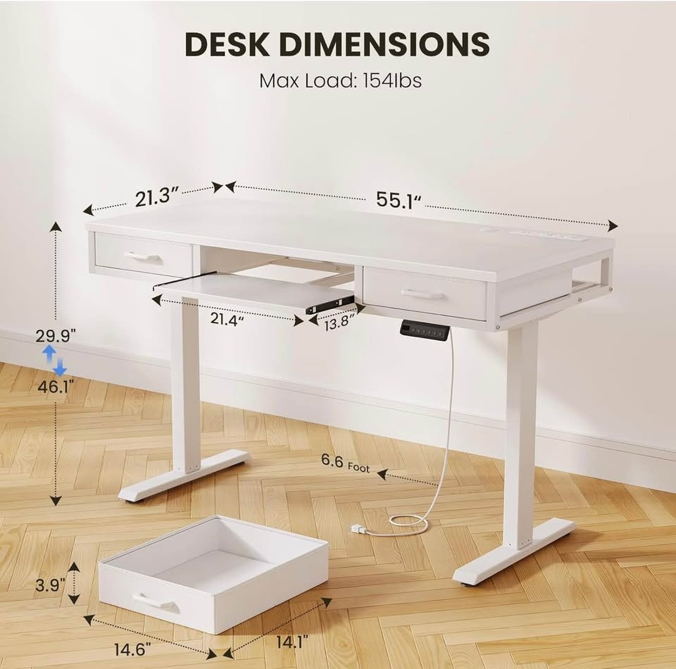 Standing Desk with Drawers & Keyboard Tray – 55” Height Adjustab - photo 4
