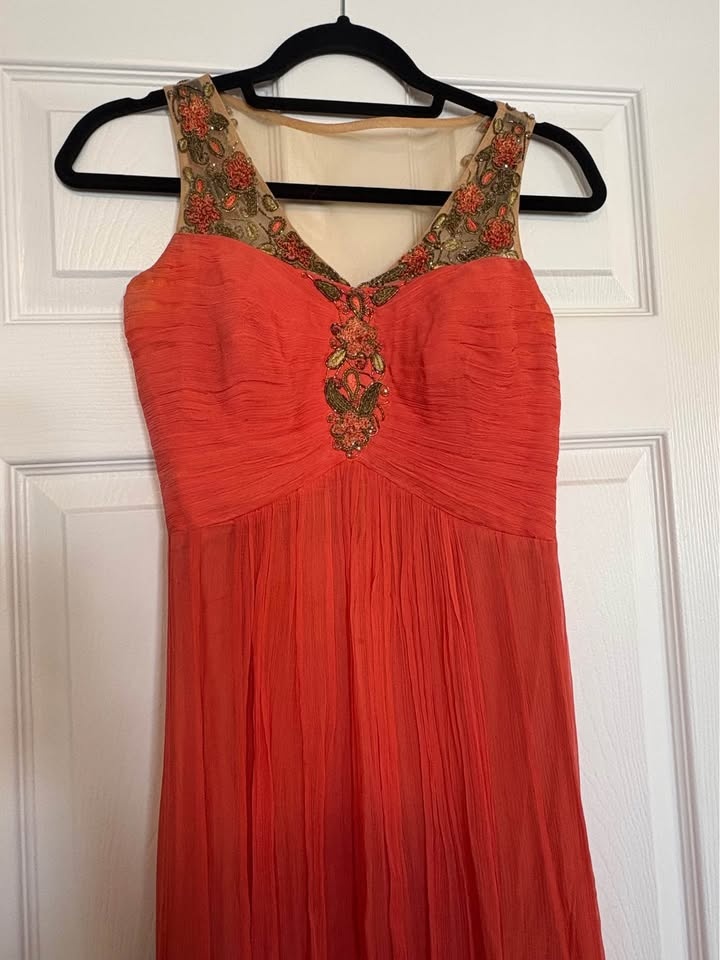 Orange Indian Churidar Suit | Designer Sheer Net - size small - photo 2