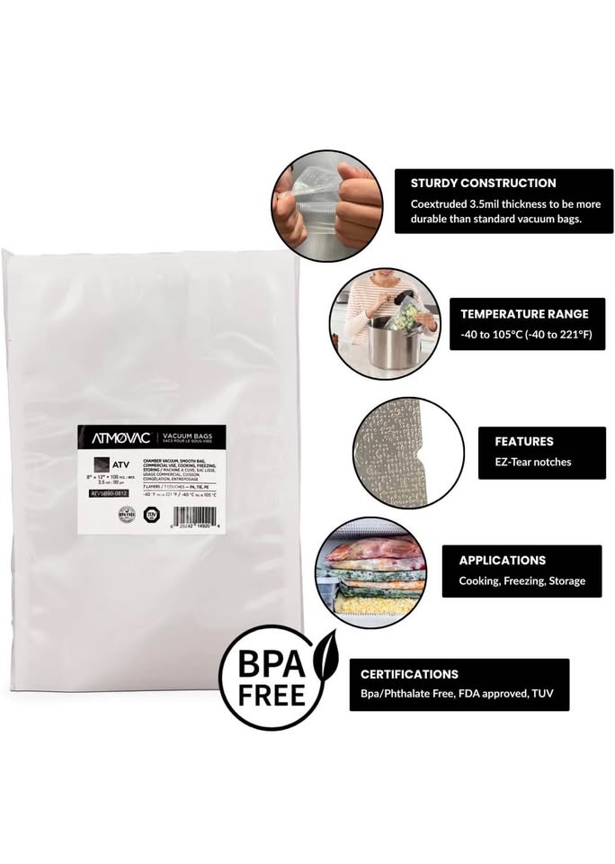 100pk Atmovac Vacuum Sealer Bags (8" x 12") - Brand New - photo 4