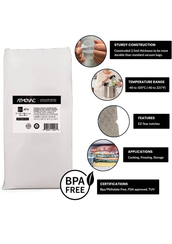 100pk Atmovac Vacuum Sealer Bags (6" x 12") - Brand New - photo 3