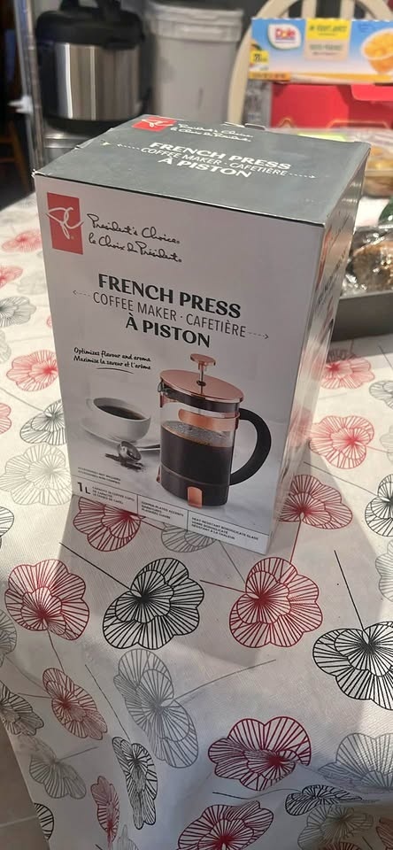 President's Choice French Press Coffee Maker Copper Accents 1L