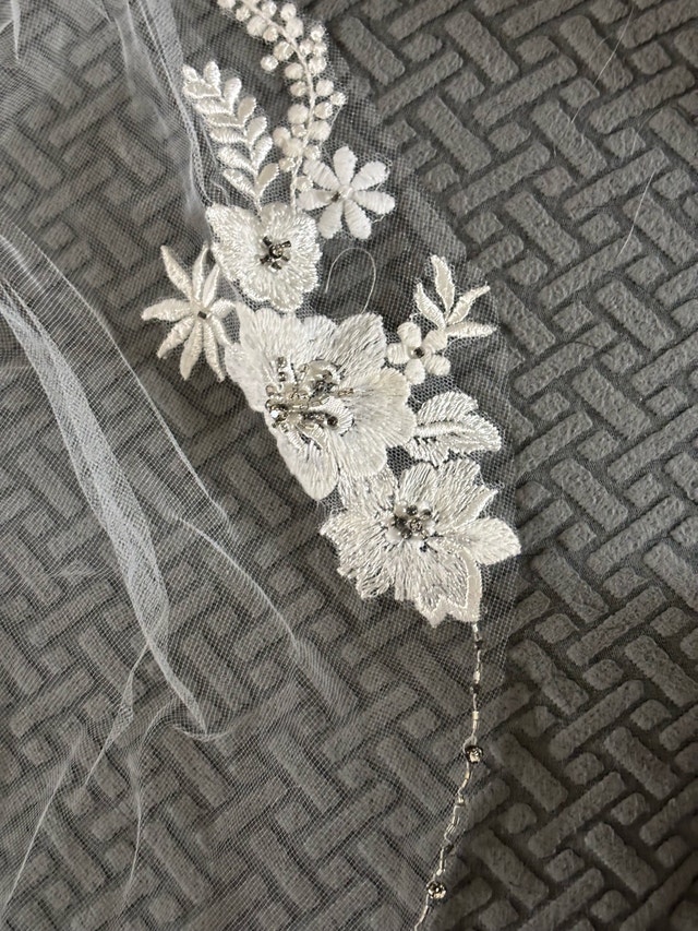New Wedding Veil - Floral Embroidery & Beaded Trim