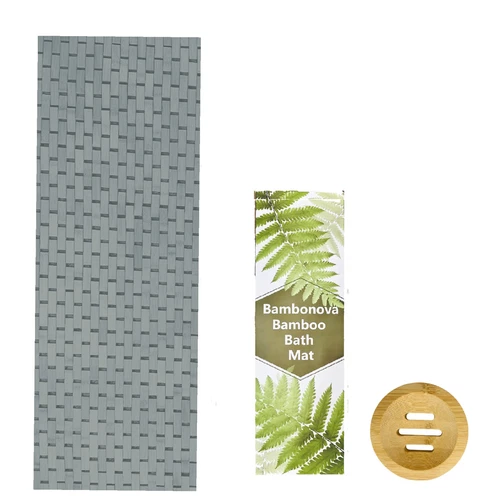 Bamboo Bath Mat Grey (48x16") + Soap Dish