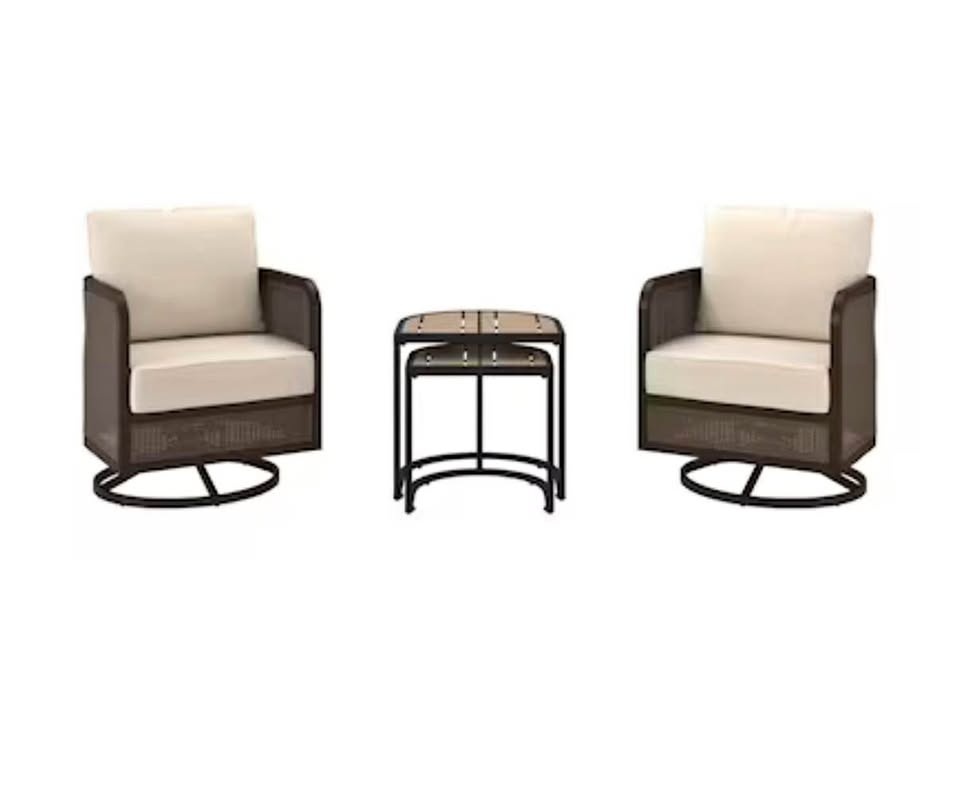 Allen + Roth 4-Piece Wicker Patio Set w/ Tan Cushions