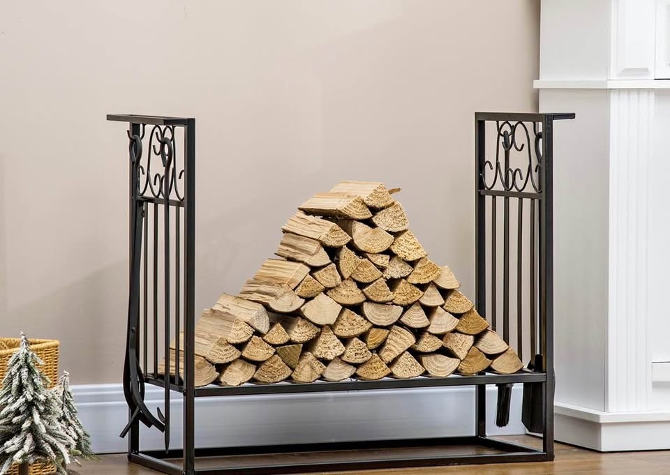 Vintage Design Firewood Storage Shelf w/ 4 Tools
