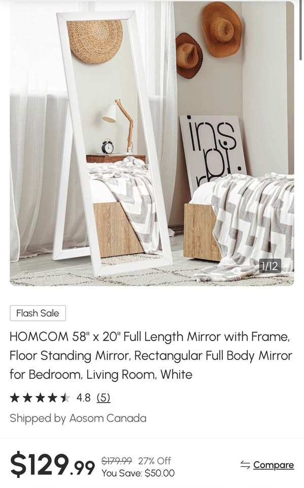 Brand New 58" x 20" Floor Standing Mirror! - photo 2