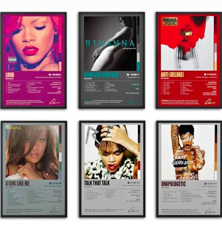 New set of 6 Rihanna album covers wall art (unframed)