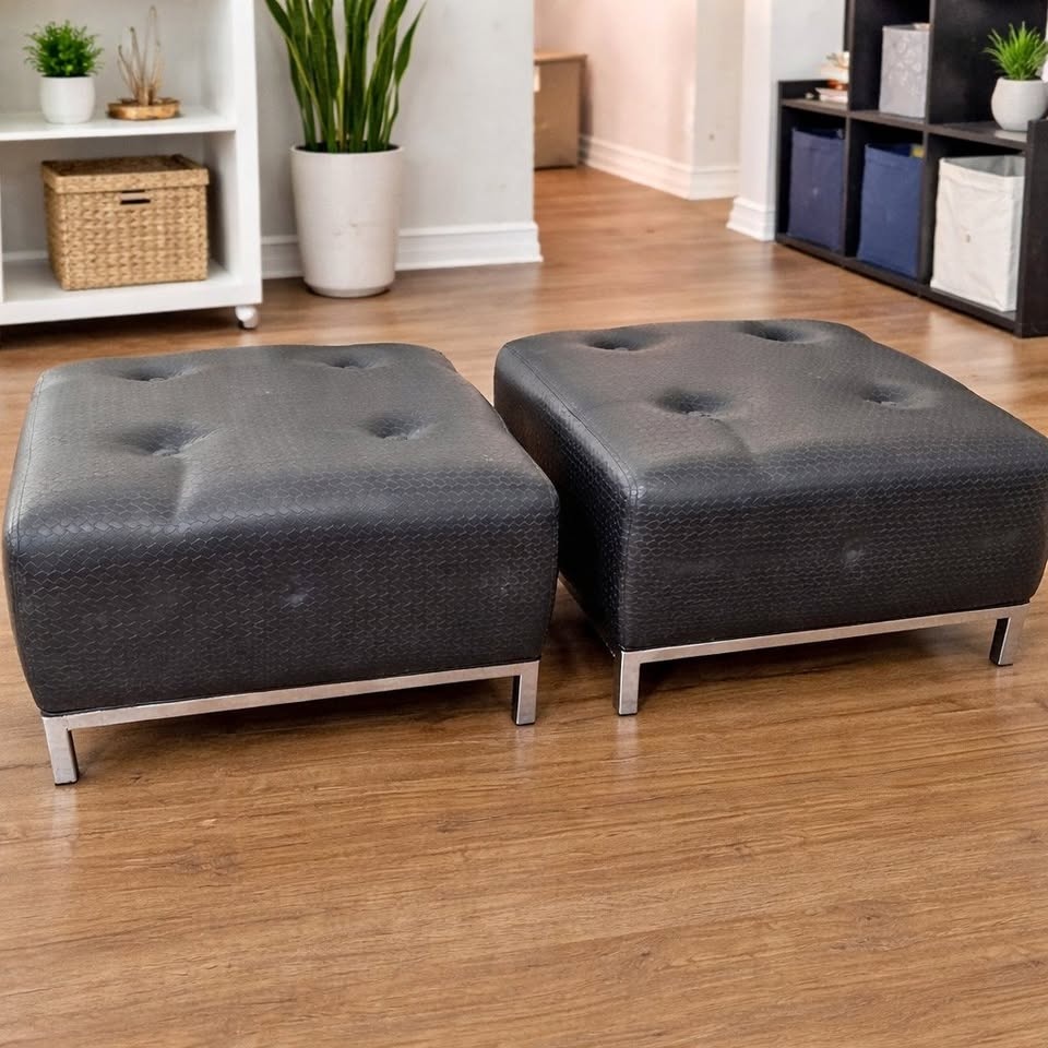 Set of 2 Modern Woven Ottomans - Barcelona Style