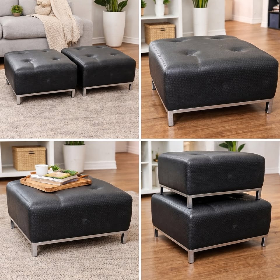 Set of 2 Modern Woven Ottomans - Barcelona Style - photo 2