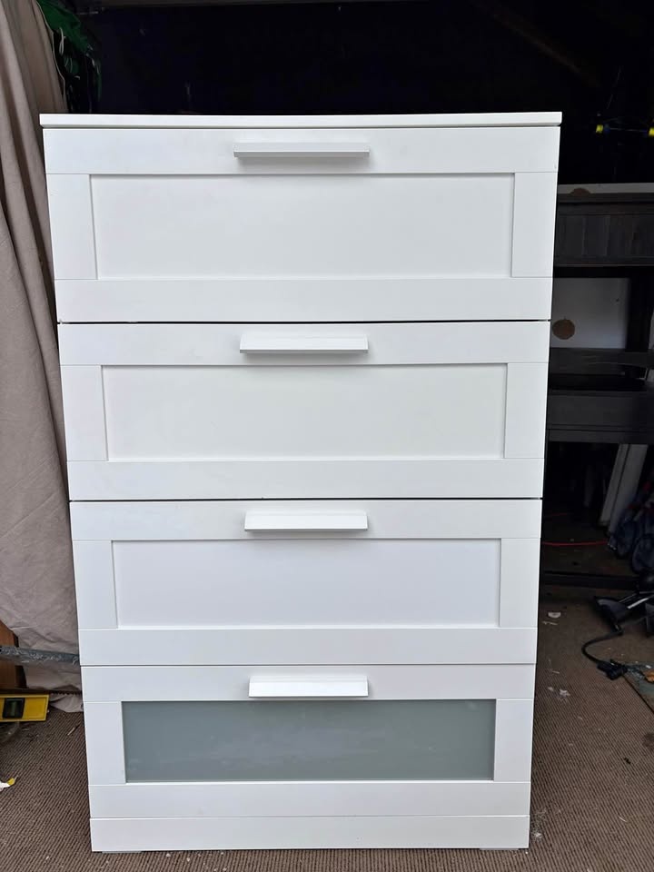 Ikea BRIMNES White 4-Drawer Dresser with Glass Bottom Drawer