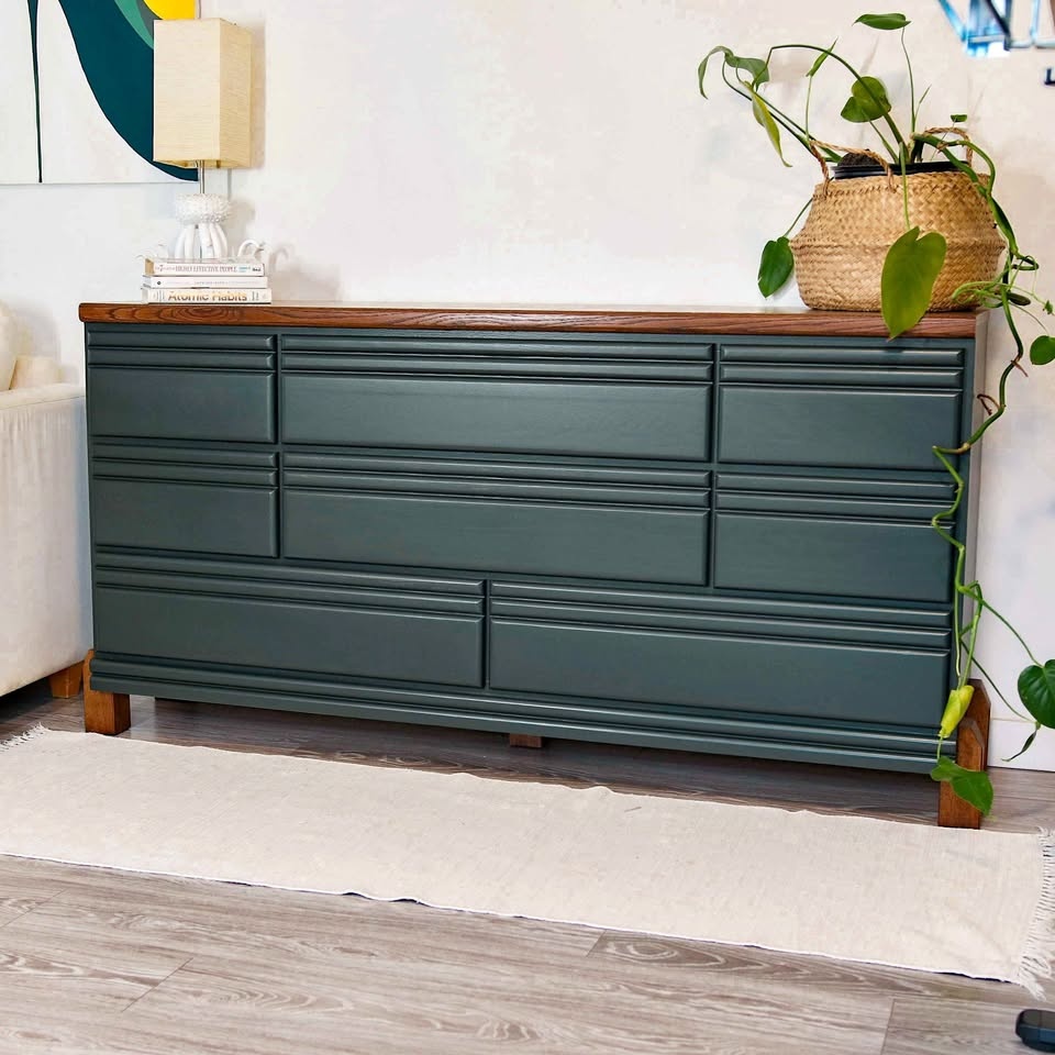 Solid Oak Dresser Modern Refinished 8 Drawers