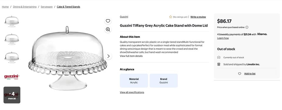 Guzzini Tiffany Acrylic Cake Stand w/ Dome Lid – Like New - photo 3