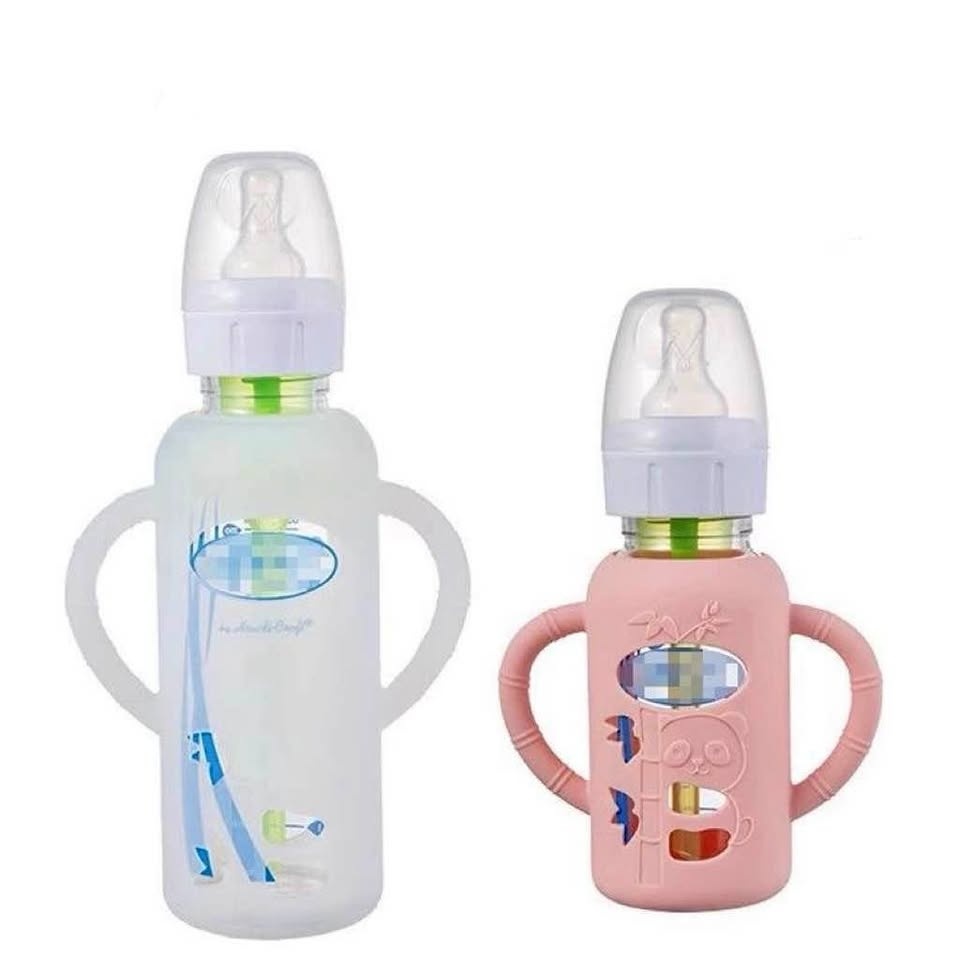 Cute Baby Bottles with Silicone Sleeves & Handles - Panda Design