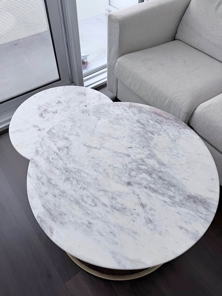 REAL Marble & Brass Gold Nesting Coffee Table Set (2-Piece)