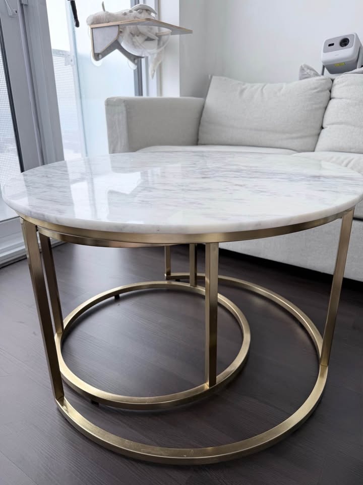 REAL Marble & Brass Gold Nesting Coffee Table Set (2-Piece) - photo 2