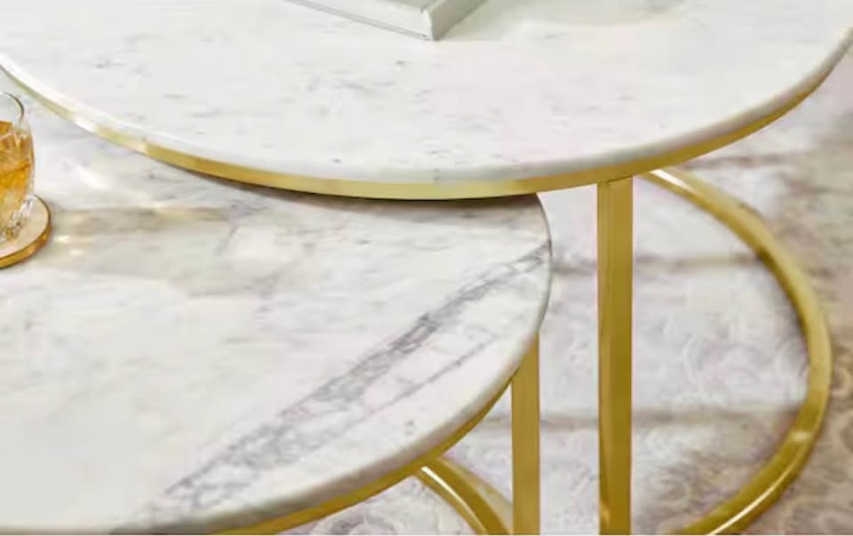 REAL Marble & Brass Gold Nesting Coffee Table Set (2-Piece) - photo 4