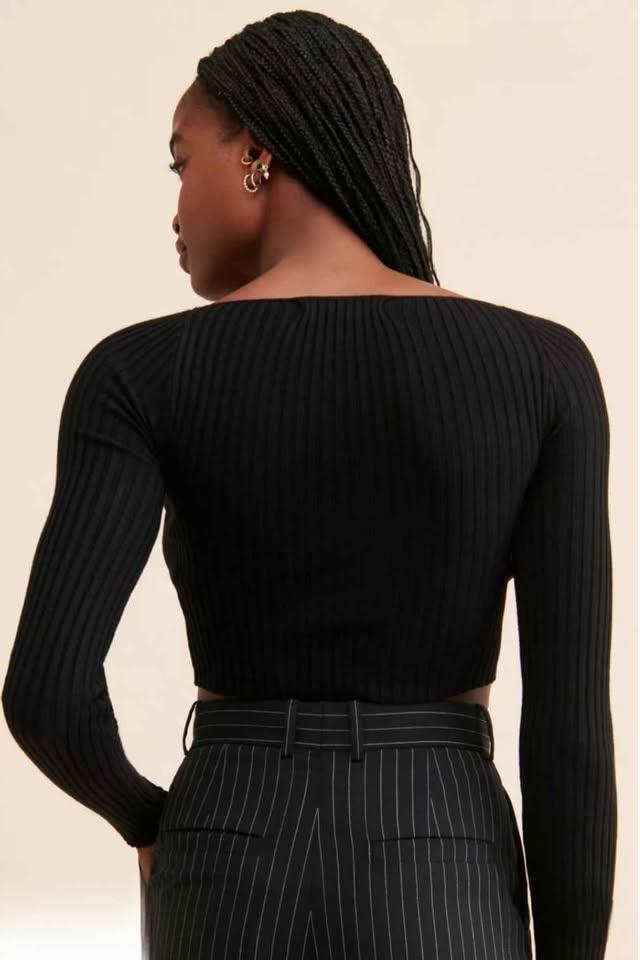 Urban Outfitters Black Lace-up Ribbed Cropped Sweater - Small - photo 2