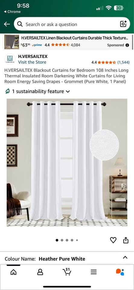 Brand new H.VERSAILTEX White Blackout Curtain 108 Inches Long