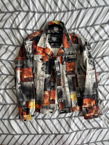 John Geiger All Over Print Denim Jacket Sz M 100% Authentic