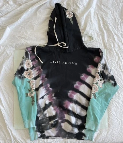 Civil Regime Hooded Roses Tie Dye Sweatshirt Sz M