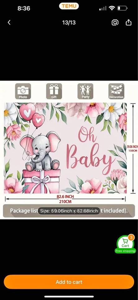 Oh Baby Girl Baby Shower Banner - Elephant Theme