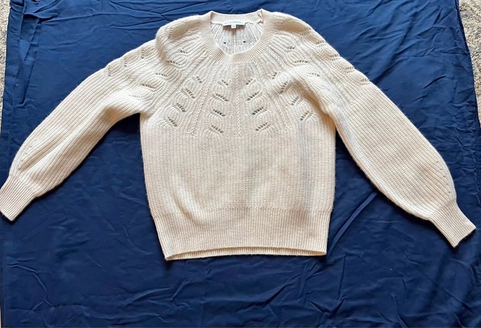 WHITE + WARREN Pointelle Sweater XS CASHMERE