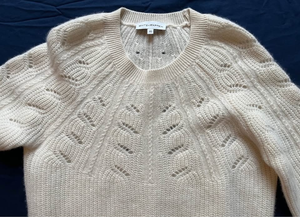 WHITE + WARREN Pointelle Sweater XS CASHMERE - photo 3