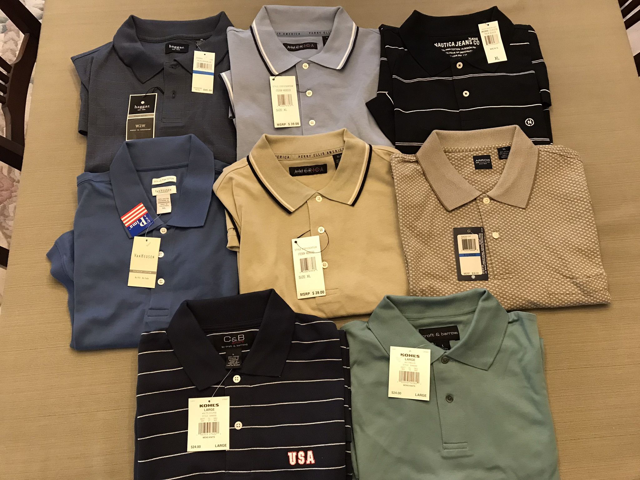 8 Brand New Men's Polo Shirts - Tags Attached