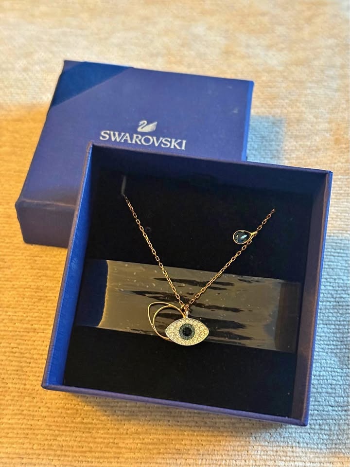 Swarovski Evil Eye Necklace Rose Gold Tone Blue Crystal