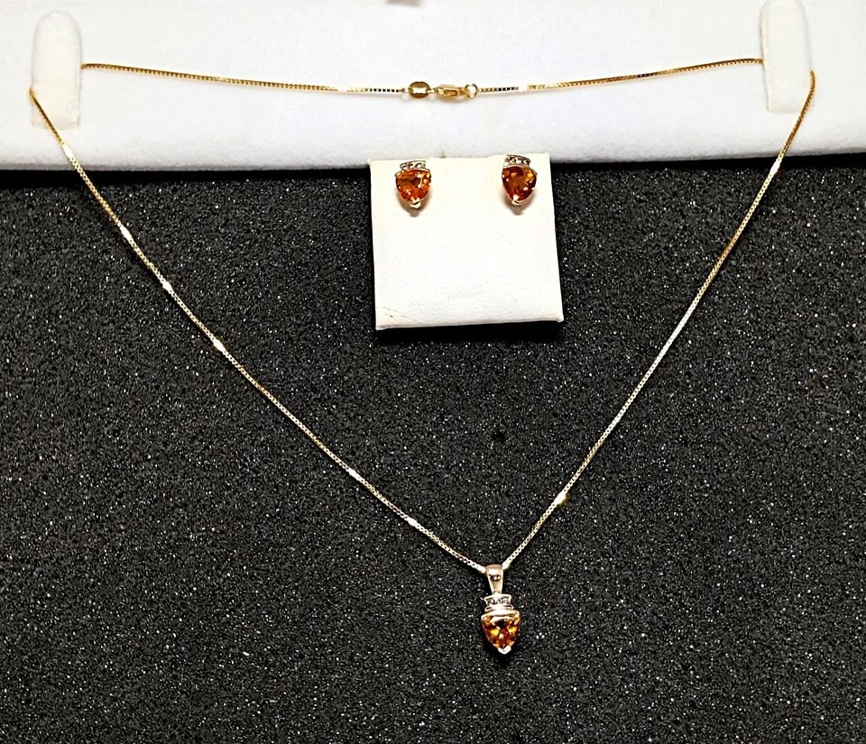 14K Citrine Chain Pendant and Earring Set