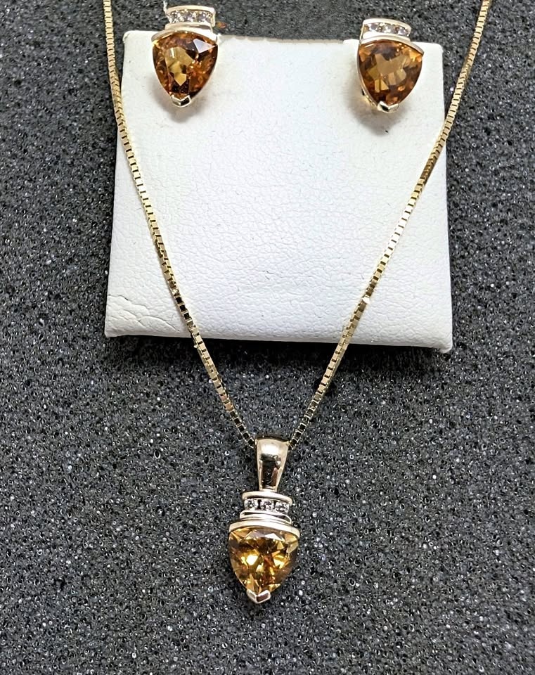 14K Citrine Chain Pendant and Earring Set - photo 2
