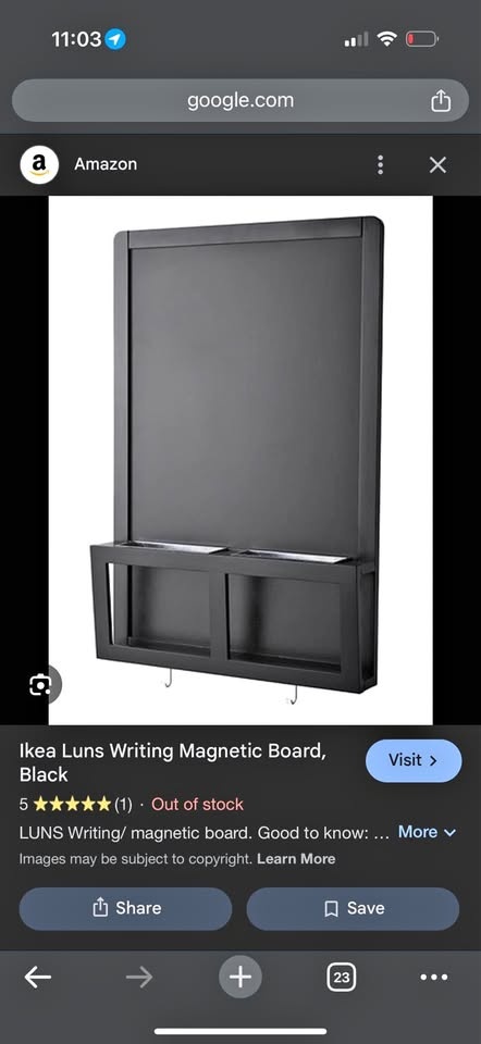 Ikea Luns Black Magnetic Writing Board