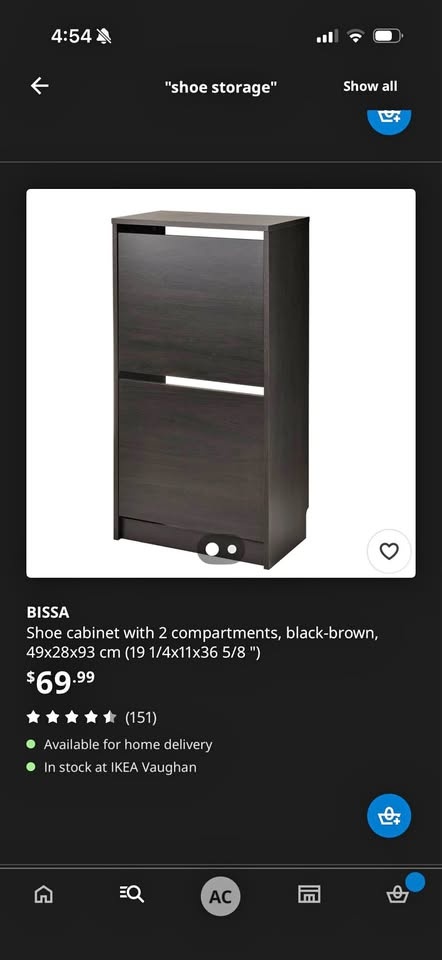 Ikea BISSA Shoe Cabinet - Black-Brown