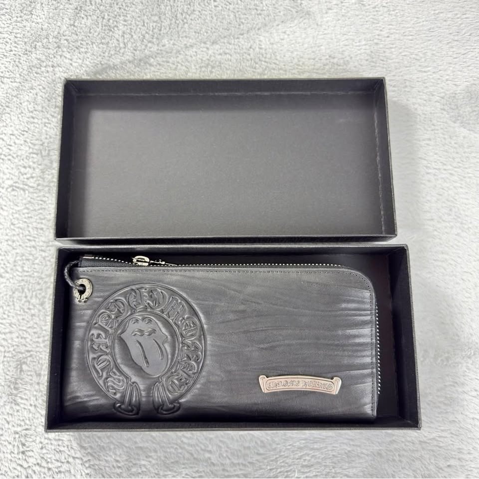 Chrome Hearts Long Zip Wallet - Black Leather, Rolling Stones